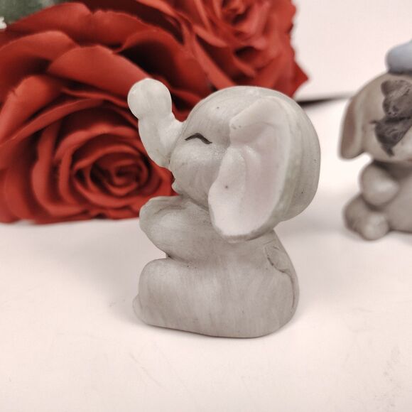 Vtg Pair Of Elephant Figurines Playful Nursery Mouse On Trunk Decor Taiwan Made - Picture 4 of 11